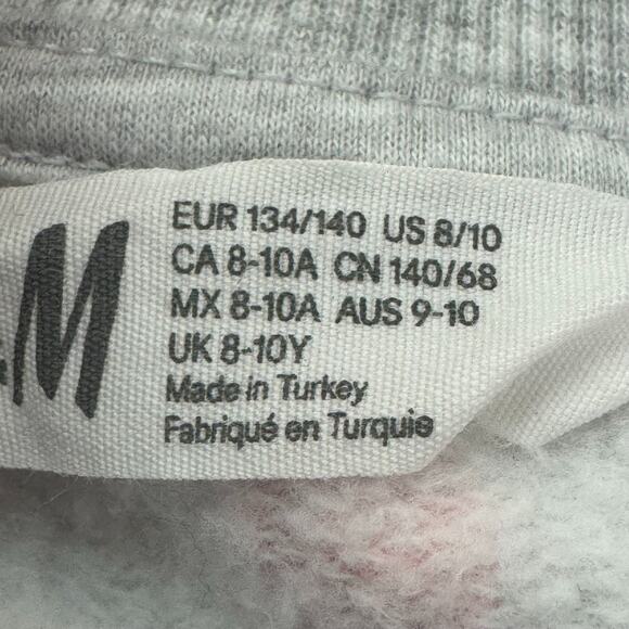 H&M Sweatshirt Girls 8/10 Heather Gray Pink Polka Dot Sequin Unicorn Pullover - Picture 3 of 6